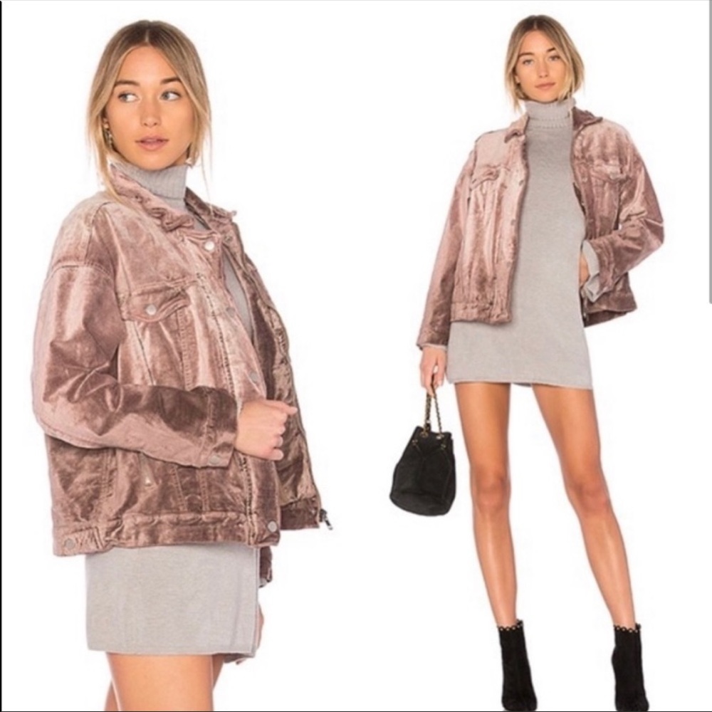 Oversized Free People Velvet Mauve Pink Jacket, size M